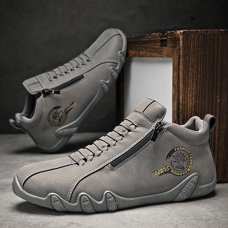 Men's Casual Shoes Side Zipper Short Boots Versatile Flat Bottom Trendy Fashionable Men's Shoes Suitable for Outdoor Sports