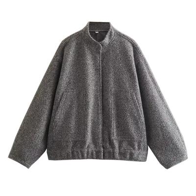 Spring 2023 Women's Casual Loose Workwear Bomber Jacket with Stand Collar Y2K Style