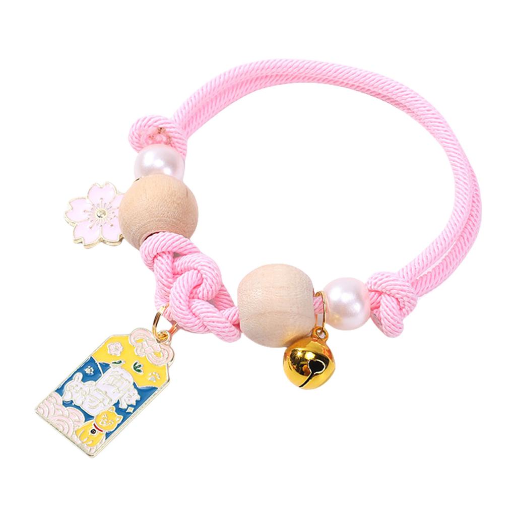 Adjustable Cat Collar With Bell and Camphor Wood Beads Pet Necklace Collar For Kittens Indoor Outdoor Activity Wear