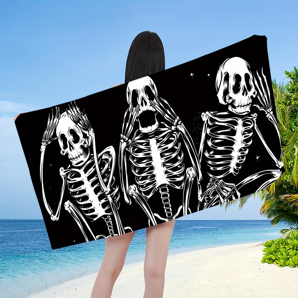 Totenkopf Strandtuch, Super Saugfähiges Mikrofaser Leichte Schnell Trocknende Sonnencreme Decke für Camping Outdoor Sommerreisen