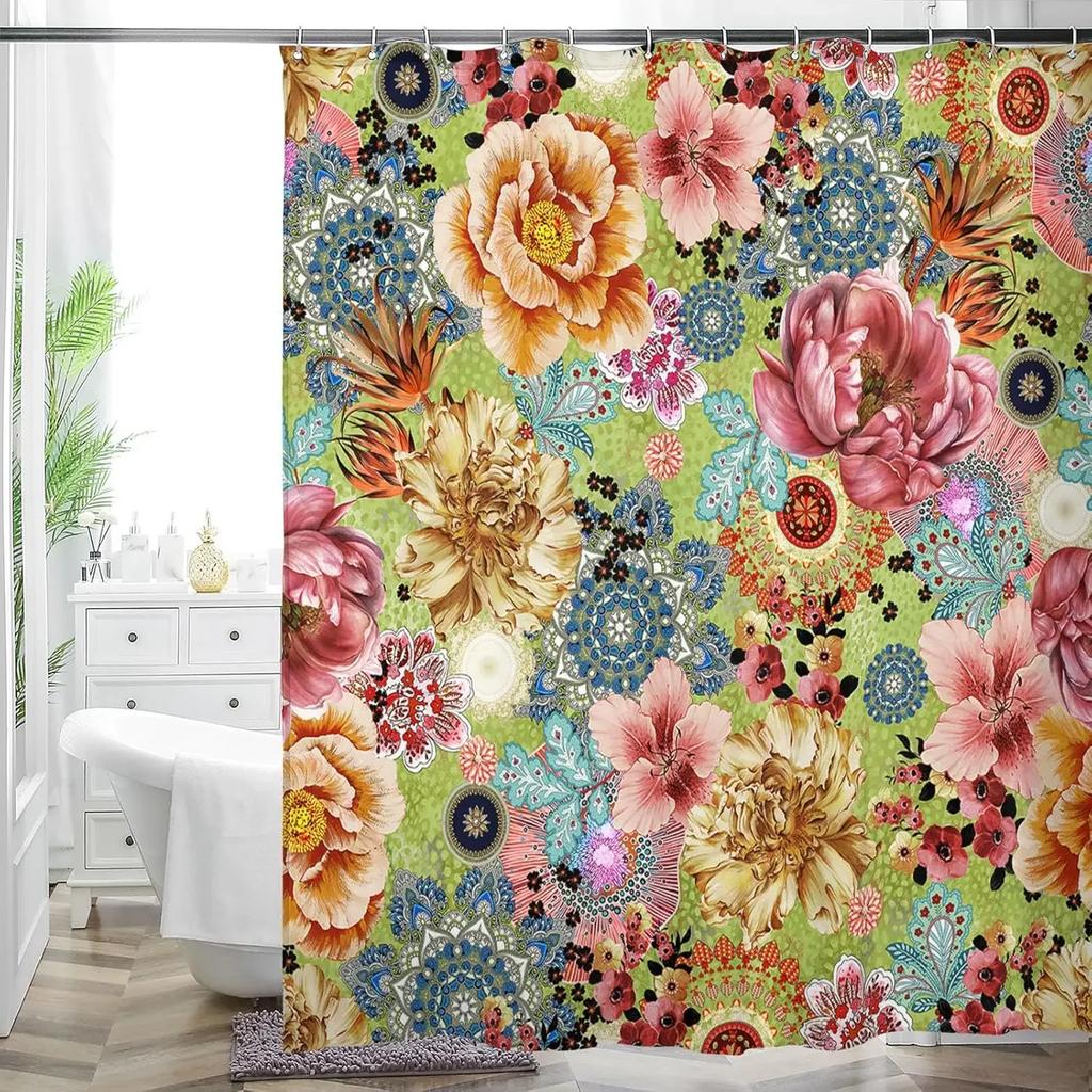 Multicolor Flower Art Floral Shower Curtain Bathroom Decorative Waterproof Washable Shower Curtain