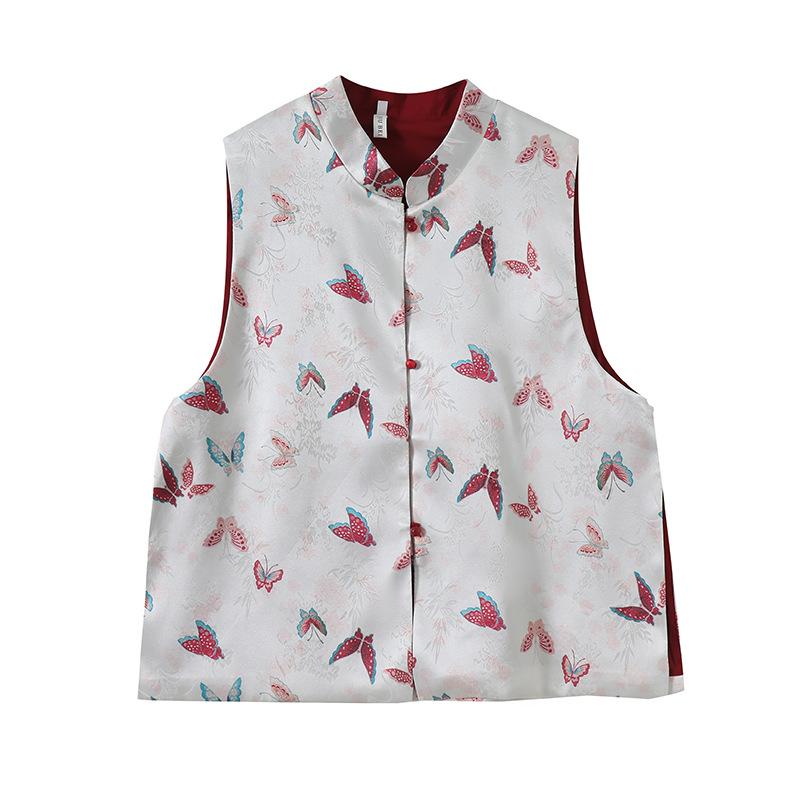 

2025 круглый вырез дисковая пряжка плетение золотая парча жилет женский ретро жилет топ жилет жилет жилет жилет XXXL [Recommended 138-75kg] розовый