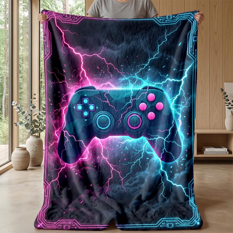 Gaming Controller in Neon Storm Theme blanket Lightweight Warm Flannel Blanket Decorative Throw Blanket for Home Decoration
