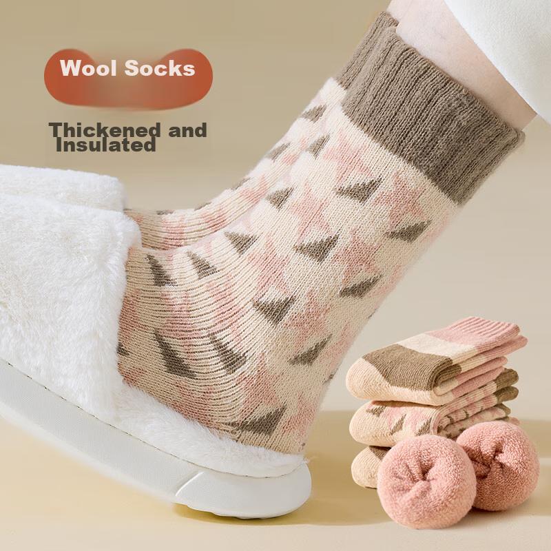 YUZHAOLIN 4 Pairs of Women's Mid-Calf Wool Socks, Autumn And Winter Fleece-Lined Thick Warm 7A Antibacterial Terry Floor Snow Socks