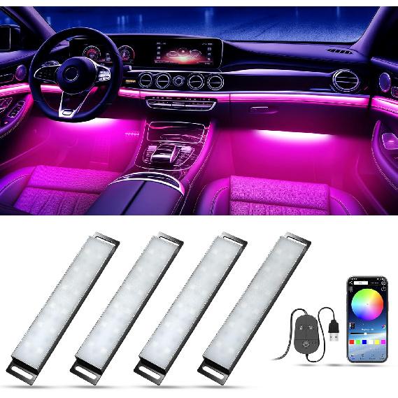 Honalia Car LED Lights Interior, RGB Interior Car Lights With App Control And Music Sync, USB Under Dash LED Lights For Jeeps Trucks SUVs, DC 5V