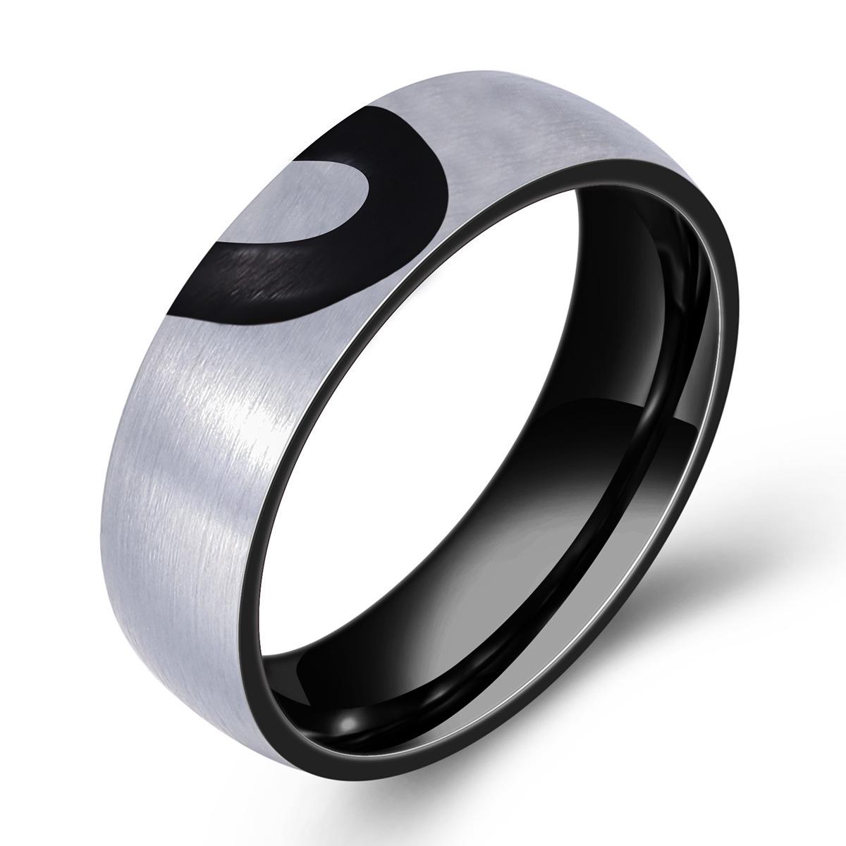 Stylish 6MM Stainless Steel Heart Patchwork Couples Rings Size 7