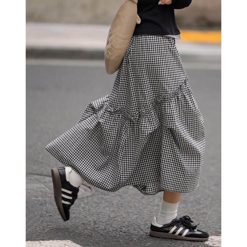 Demana Облачный Хлопок Складки Клетка Миди Юбка S