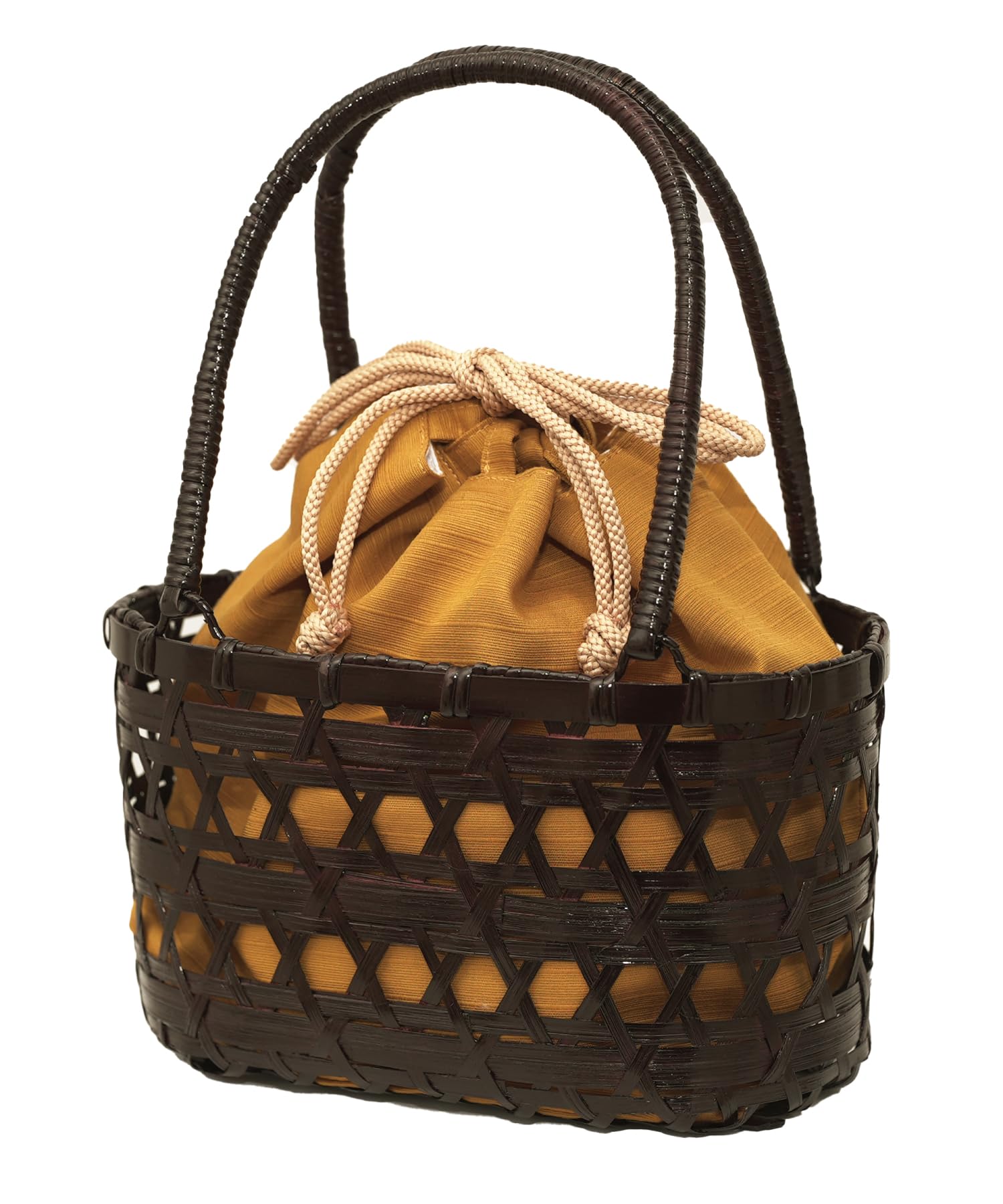 

Bamboo basket perfect for yukata and removable large capacity [Nishiki] bag, jinbei, drawstring, handbag, (mustard/901) горчичный