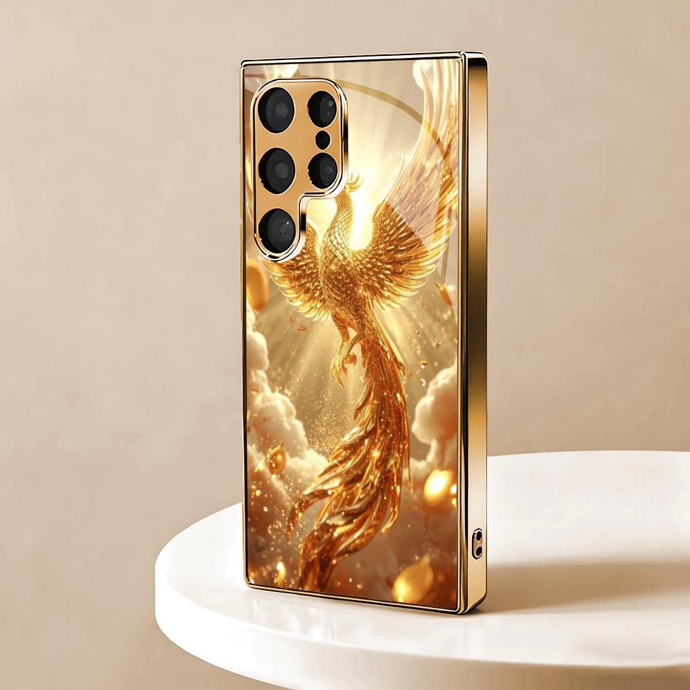 Fashionable Eagle Gold Plated Glass Phone Case Suitable for Samsung Galaxy S26 S25 S24 S22 S21 S20 FE/Ultra/Plus Anti Drop
