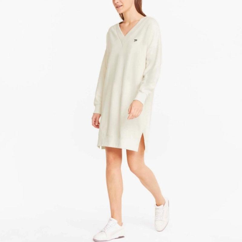 Puma Downtown Svetr s výstřihem do V Sportovní ležérní Šaty s dlouhým rukávem Dámské šaty Přírodní 535406-99
