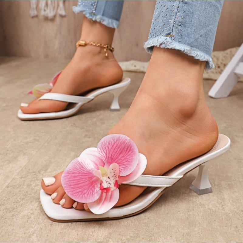 Brand Shoes Female Summer New Style Elegant Flowers Design Women's Slippers Casual Fashionable Outer Wear High Heel Slides Women