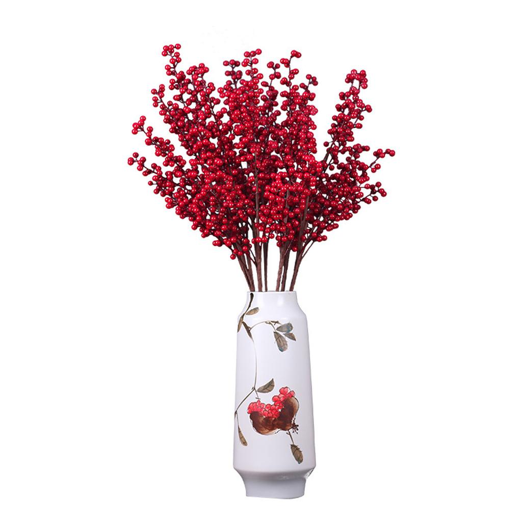 Artificial Red Berry Stem Branch Bright Red 48cm Faux Holly Berry Pick for Xmas Holiday Home Decor Vase Arrangement