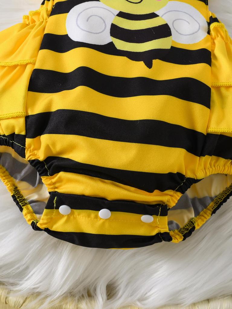 Bee-Themed Summer Romper with Peek-a-Boo Skirt & Headscarf for Newborns & Toddlers