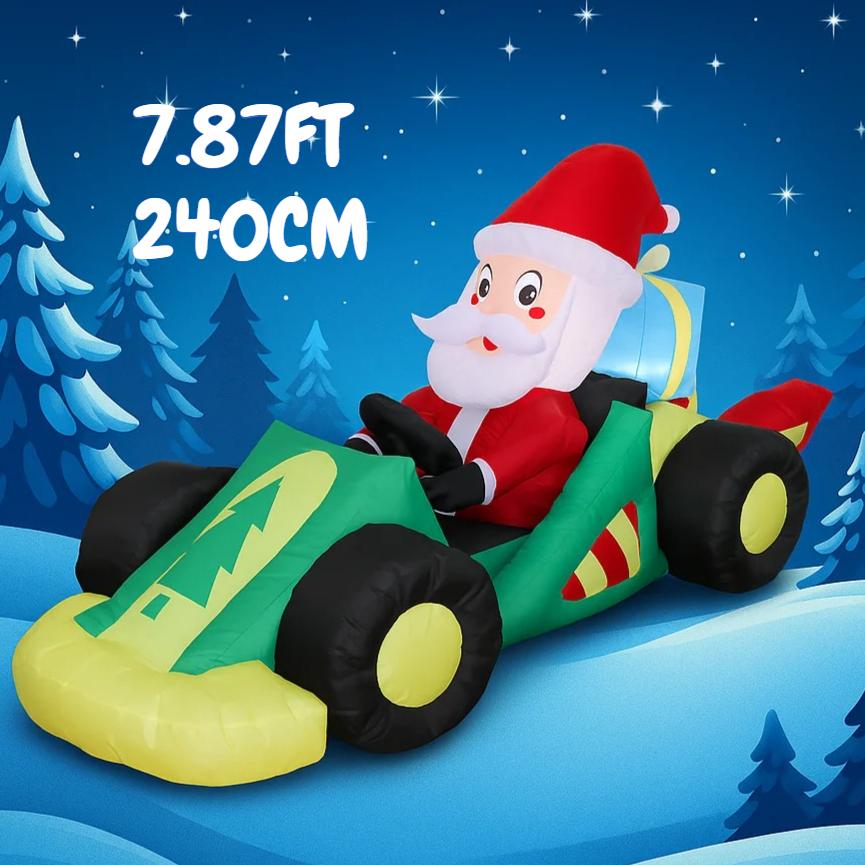 7.87FT Inflatable Toy Santa Race Car Festive Holiday Gift Xmas Christmas Decorations for Yard Christmas Supplies Home Ornaments