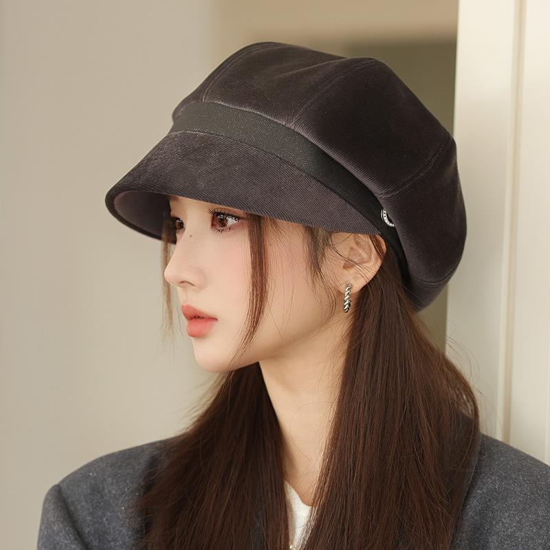 Autumn and Winter Korean Hats for Women British Style Faces with Little Beret Retro Wide Brim Painter Hat Casual Versatile Octagonal Hat