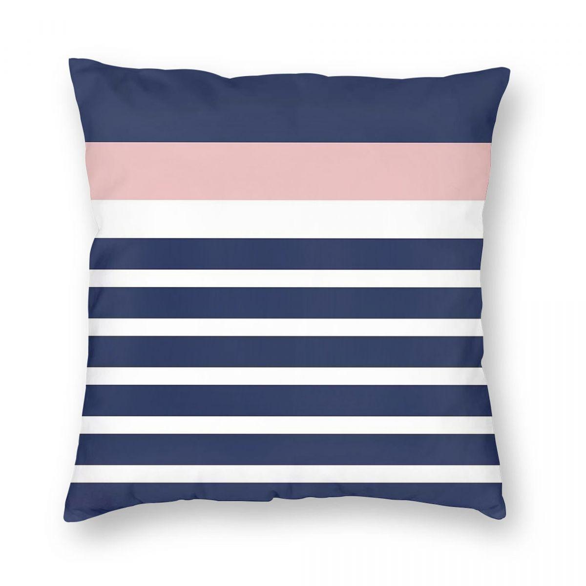 Mixed Stripe Navy Blush Pink White Pillowcase Polyester Linen Velvet Creative Zip Decor Bed Cushion Cover x 30x30cm