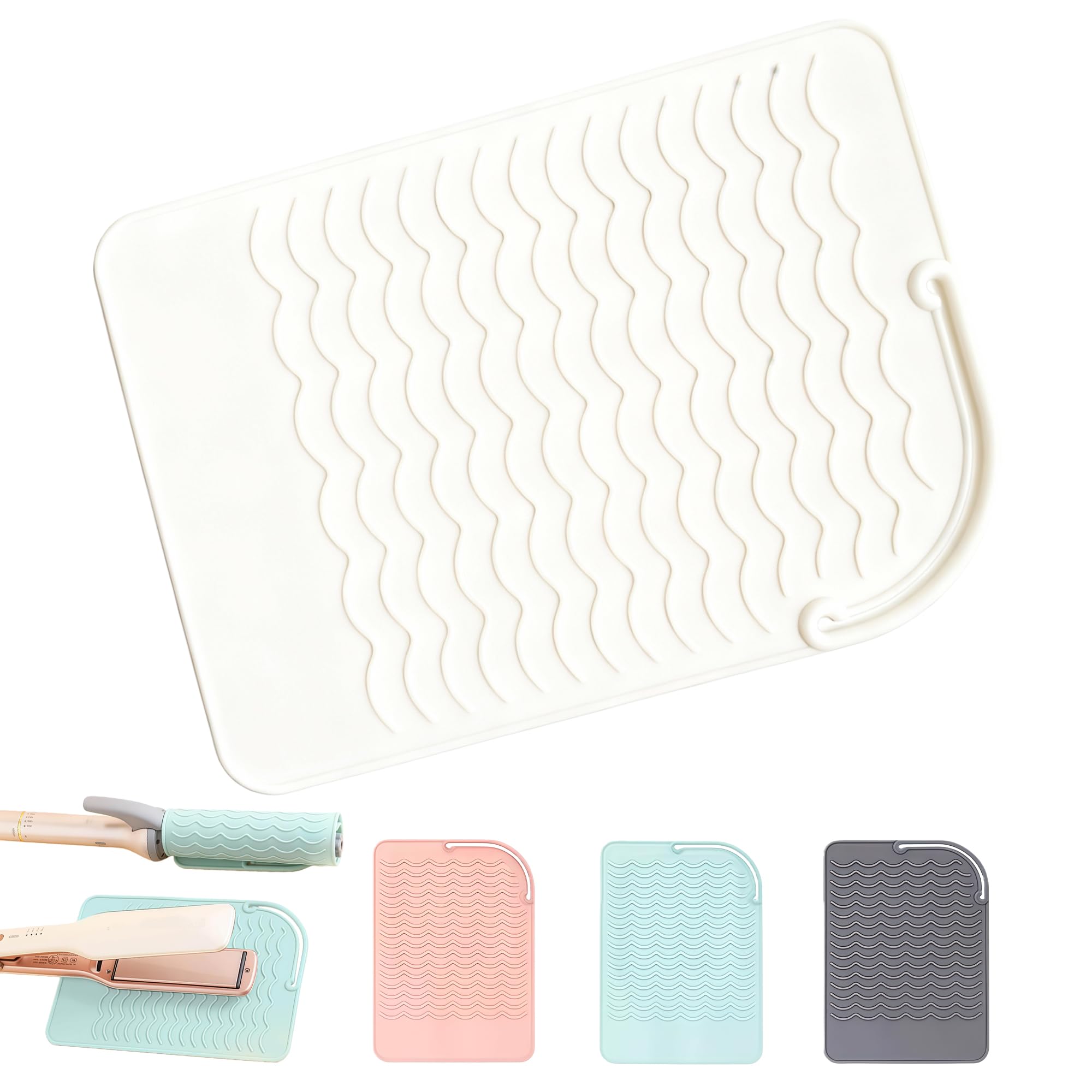 DEVENTORZ Mat for Hair for Straighteners and Curling with Storage and Home Use Heat-Resistant Irons, 22x16cm, Silicone, Irons, Pouch, Non-Slip, белый