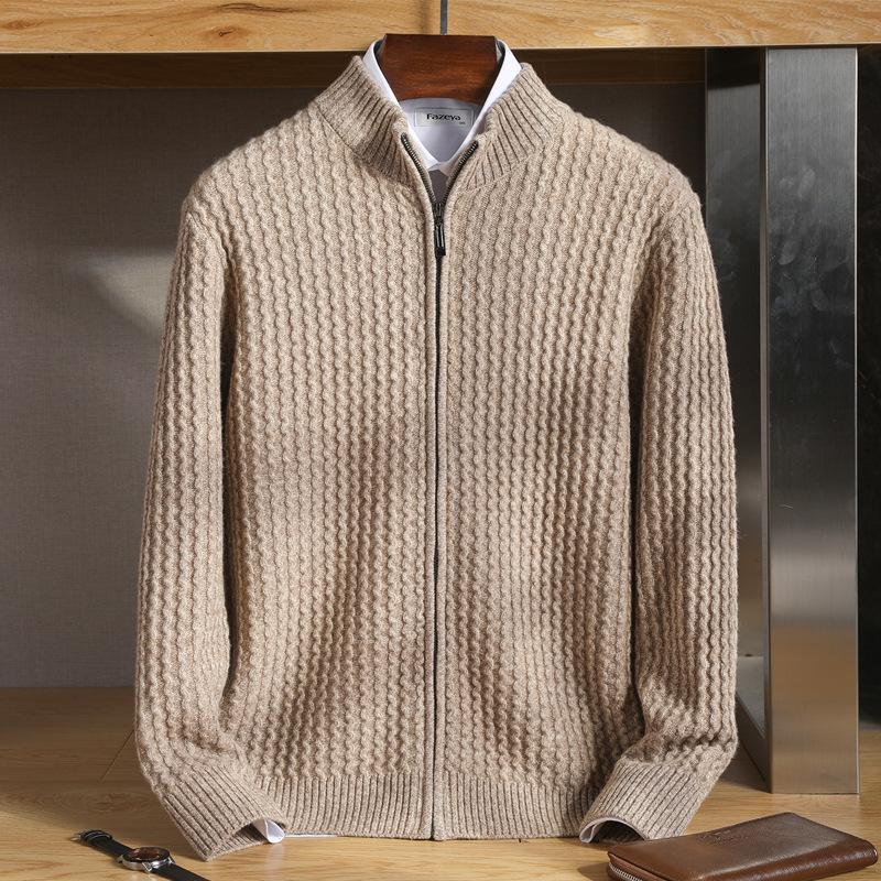 Wool Zipper Cardigan Men'S Semi-Turtleneck Winter Thickened Cashmere Sweater Business Casual Knitted Sweater Jacket