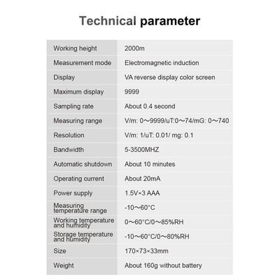 Handheld Portable Electromagnetic Radiation Detector Household Laboratory Hospital Multi-function Temperature Humidity Tester Digital Color Display Ra