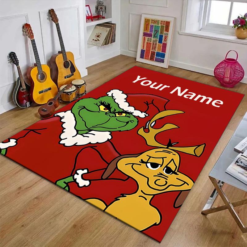 Benutzerdefinierte Crunch Weihnachtsmatte mit personalisiertem Namen, waschbarer Polyester-Teppich für den Innenbereich, Eingangsbereich, Geschenk für Weihnachten, Ostern, Thanksgiving-Tag