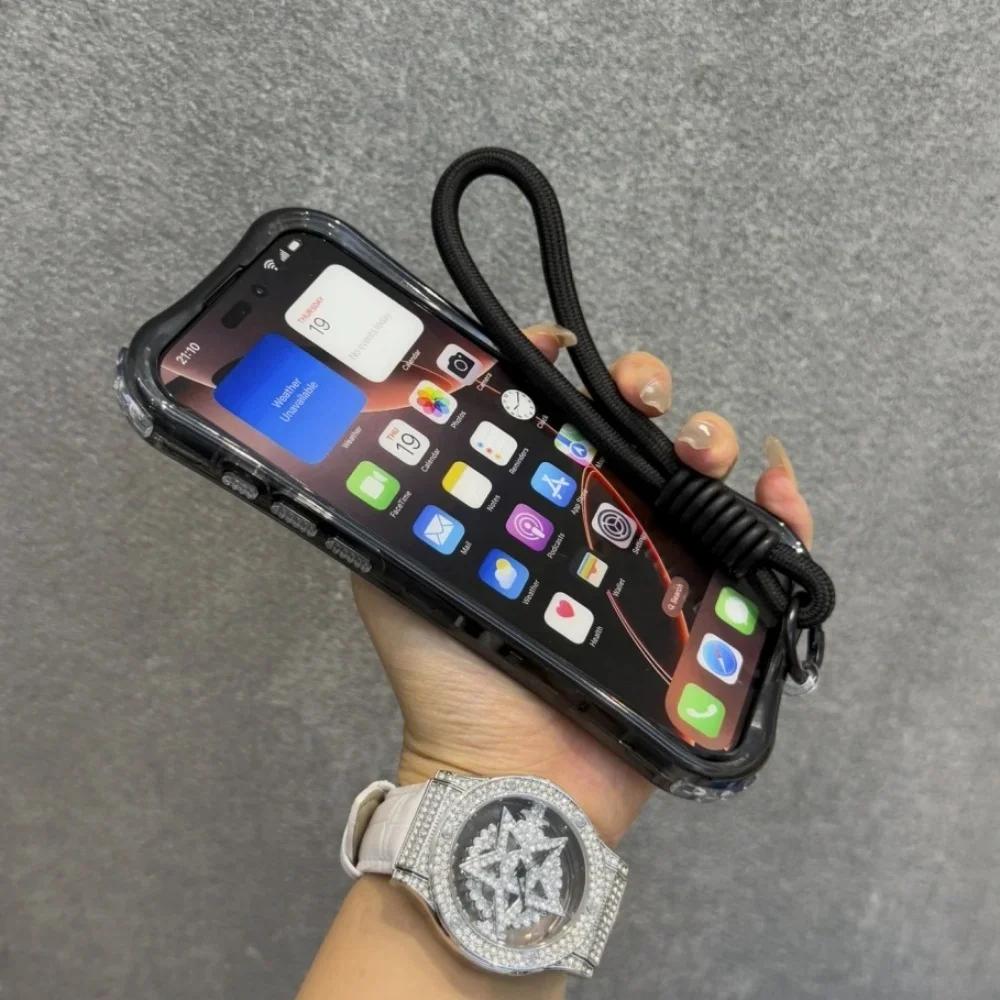 Fashion Candy Colour Clear Case for IPhone 17 Air 16E 15 14 Plus 13 12 11 Pro Max Magnetic Shockproof Wrist Strap Lanyard Cover