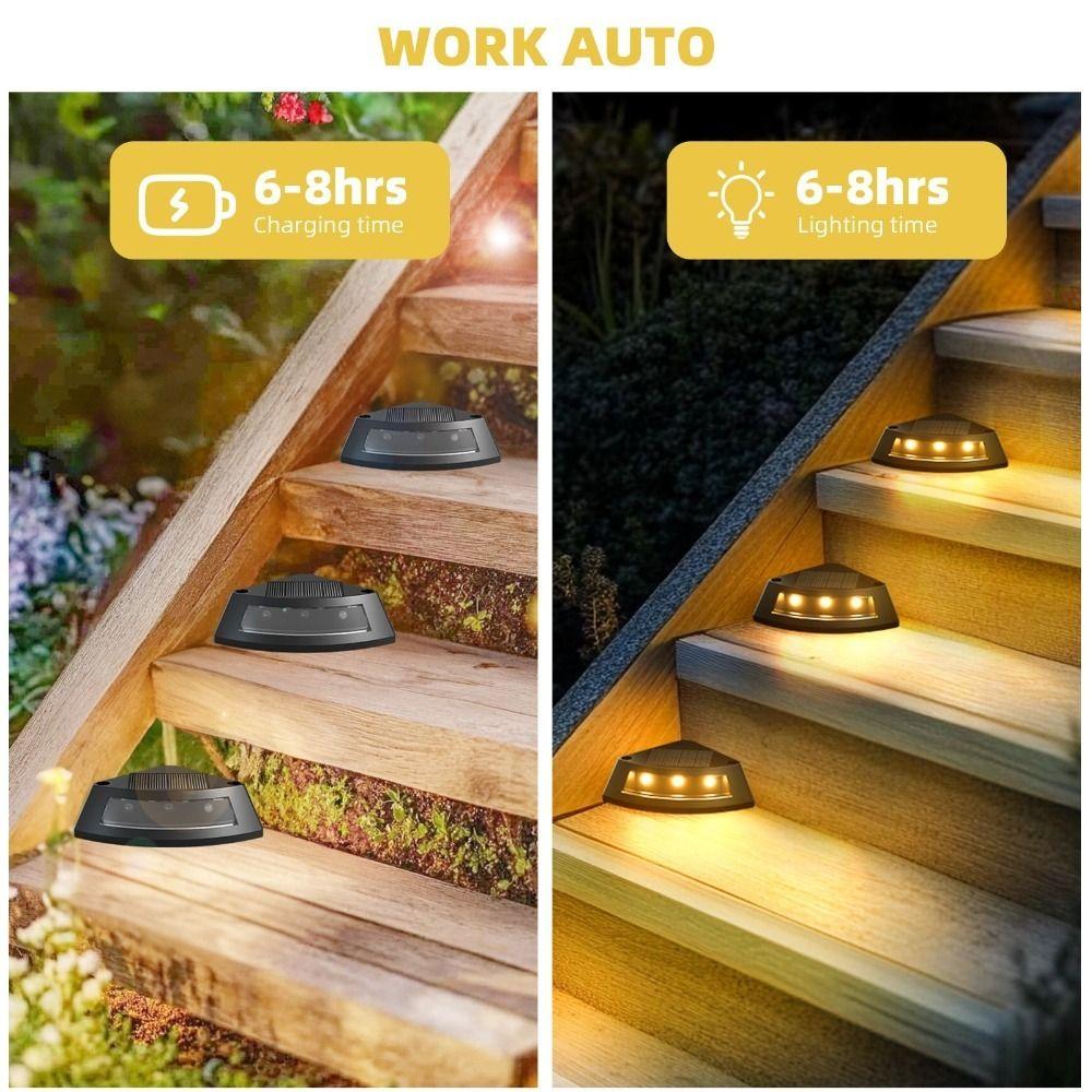 8pcs Waterproof Solar Step Lights Warm /White Light Easy To Use Stair Lighting Solar Powered Auto Switch Garden Walkway Light
