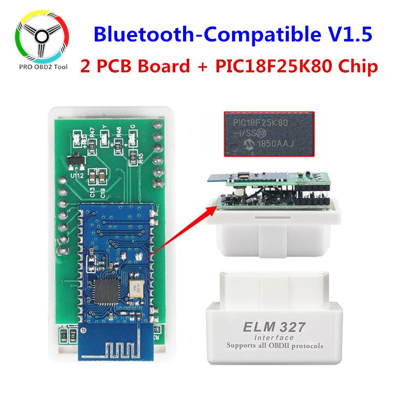 

10pcs ELM327 Bluetooth-Compatible V1.5 PIC18F25K80 Chip with Double PCB ELM 327 Car OBD2 Diagnostic Tool Works On Android/PC 25K80 double PCB