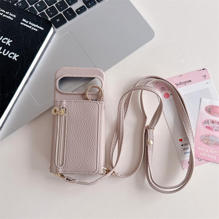 Applicable To Google 9PoXL Lychee Pattern Zipper Bag pixel10Pro Messenger Card Wallet 9A Mobile Phone Protective Case