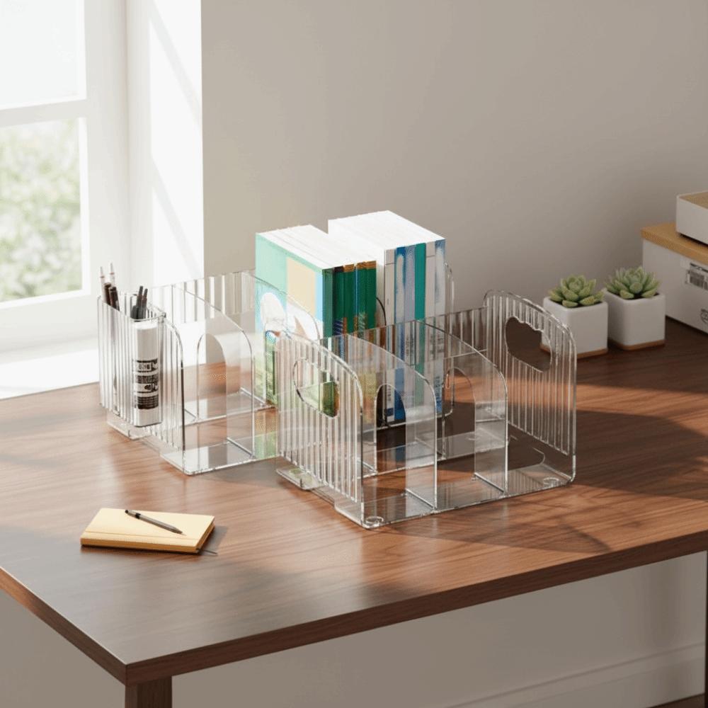 Save Space Divided Book Stand Simple Clear Bookshelf Portable Desk Storage Rack  Living Room