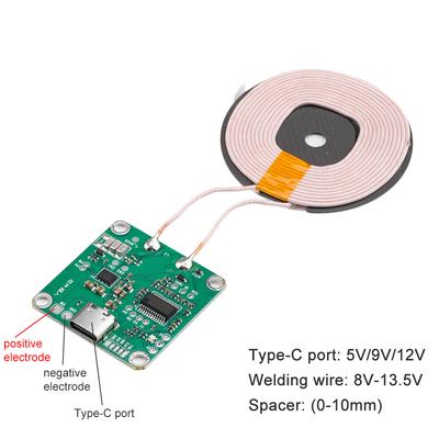 Module de Charge Rapide Haute Puissance Type-C DC 5V 9V 12V 20W Émetteur de Chargeur Sans Fil Circuit Bobine Carte de Chargeur 0-8mm 0-10mm