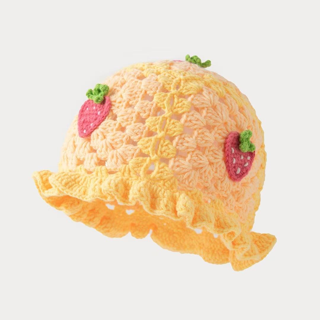 

Vintage Strawberry Handmade Knitted Fisherman s Hat Women s Autumn and Winter Sweet Pot Hat Versatile Knitted Hat Adult56-58cm elastic жовтий
