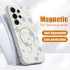 Magnetic For Magsafe Case For Samsung Galaxy S26 Ultra S25 Edge S24 Plus S23 FE S22 A54 A55 A56 5G Blue Flowers Pattern Matte Cover