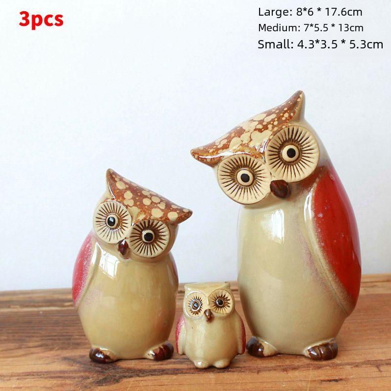 3pcs Porcelain Owls Statue Ornament Shaped Desktop Craft Figurine Sitting Room