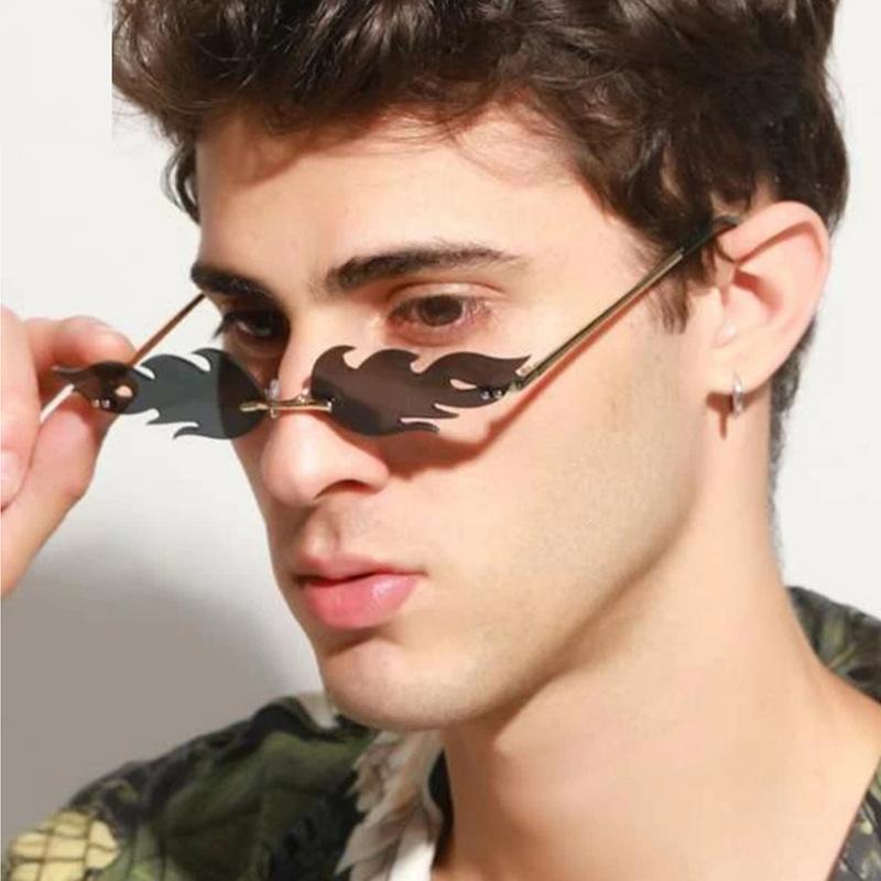New frameless flame sunglasses, European and American fashion sunshade sunglasses PC lenses UV-proof glasses