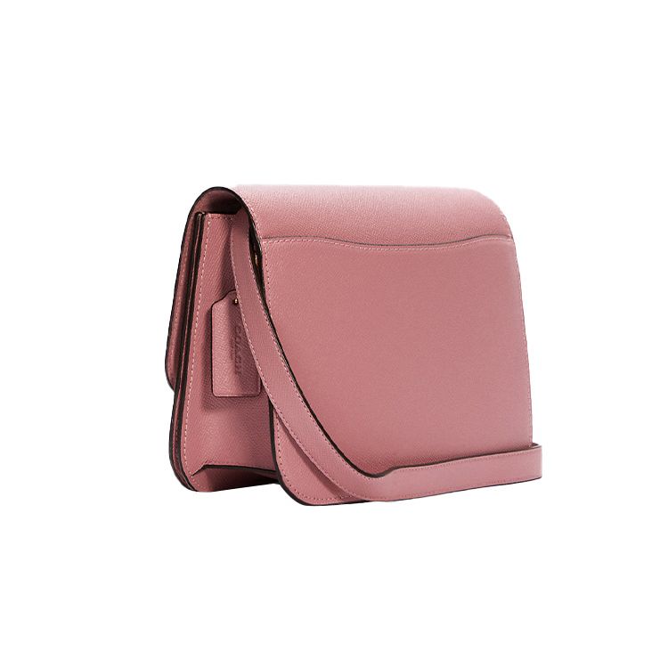 Coach Brynn Serie 25 Unifarbene Gold-Buchstaben-Logo Klappe Leder Schulter Crossbody Tasche Mittel Damen Taschen Kirschblüten-Rosa C5632-IMOUS
