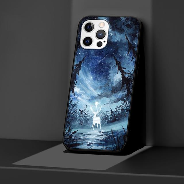 Black Case For Iphone 14 11 13 Pro Max 12 Mini Xr 7 8 Plus Se 2020 Xs 6 6s +Coque Soft Mobile Phone Bag Cover Deer Art Poster