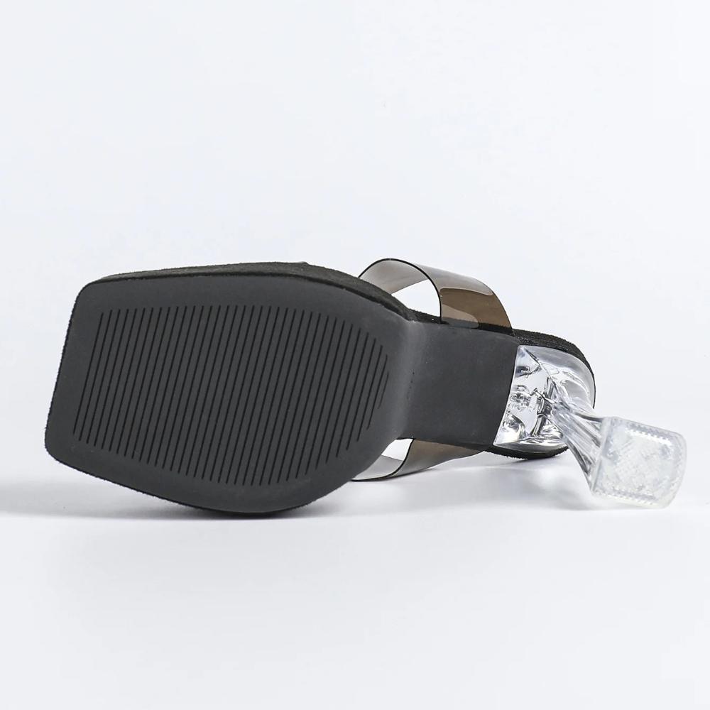 MCLUBGIRL  Summer Wear Crystal Cool Slippers Thick-soled Waterproof Table Transparent Word With High-heeled Sandals LFD-3640-5