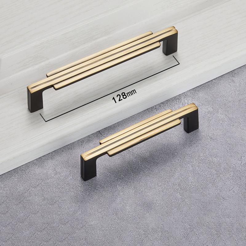 Modern Nordic Black Cabinet Handles Drawer Stripe Solid Brass Handle