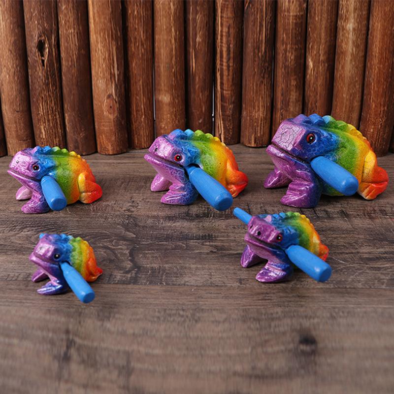 1Pc Colored Thailand Frog Wood Hand-Carved Ornament Toad Creative Vocal Toy Solid Wood Toad Craft Musical Instrument Home Office
