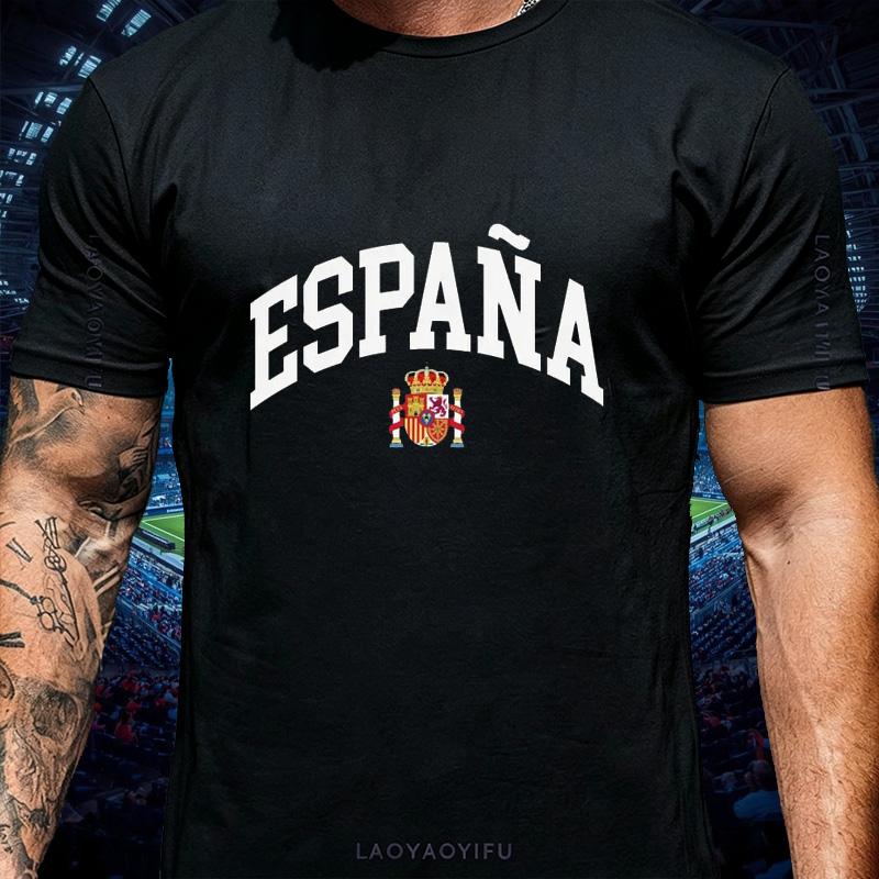 Espana Champion National Emblem Cotton Tee Unisex Crew Neck Short Sleeve Spanish Football Fan Casual Streetwear For Unisex Unisex