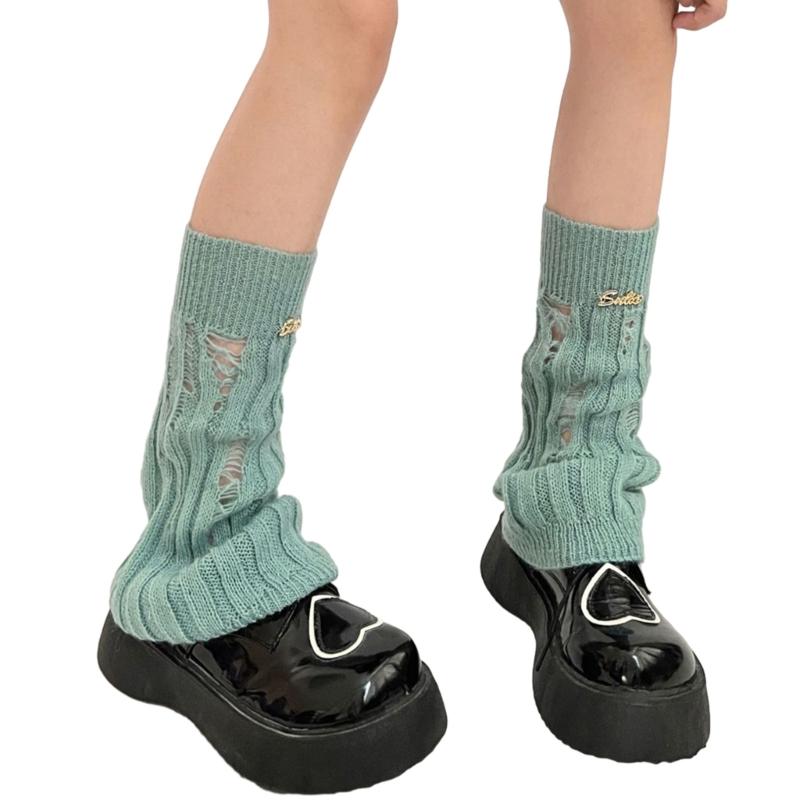 Girl Lolitas Leg Warmers Y2K Destroyed Knitted Flared Leg Sleeve Goth Baggy Cuffs Ankle Heap Socks JK Uniform Foot Cover