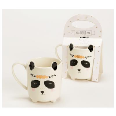 [Q9558] - Keramiktasse 'Panda' weiß schwarz - 11,5x8 cm