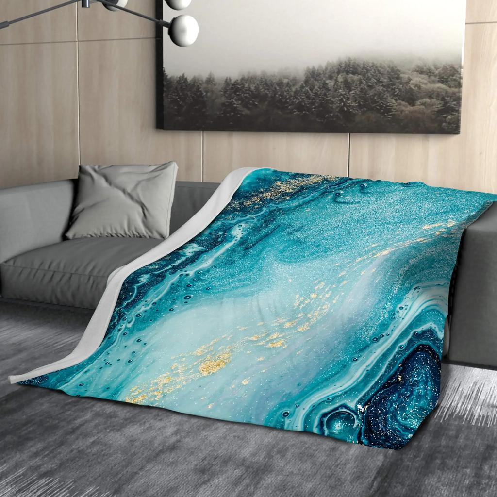 Marble Blanket Marbling Plush Nap Blanket Soft Lightweight Fluffy Flannel Fleece Throw Blanket for Sofa Couch Bed Camping Travel