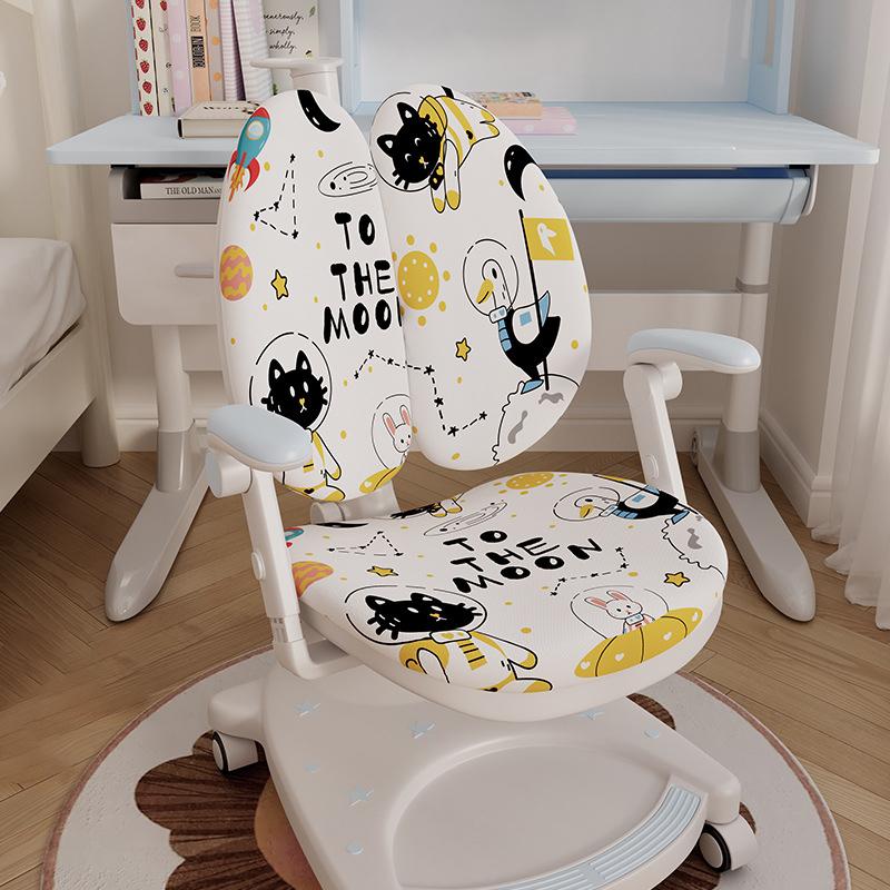 Children Learning Chair Cover Double-back Stretch Elastic Kids Study Computer Chair Slipcover Cartoon Printing Protect Cover