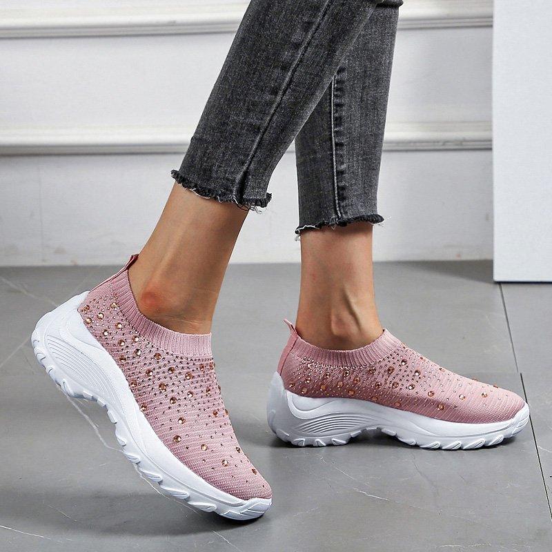 Large Size Rhinestone Elastic Socks Shoes Casual Men's and Women's Sports Shoes Fly-woven Light Shoes