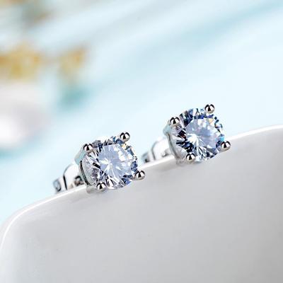 Orecchini a bottone in zirconia cubica bianca da 6 mm, in argento sterling 925, da donna, gioielli alla moda