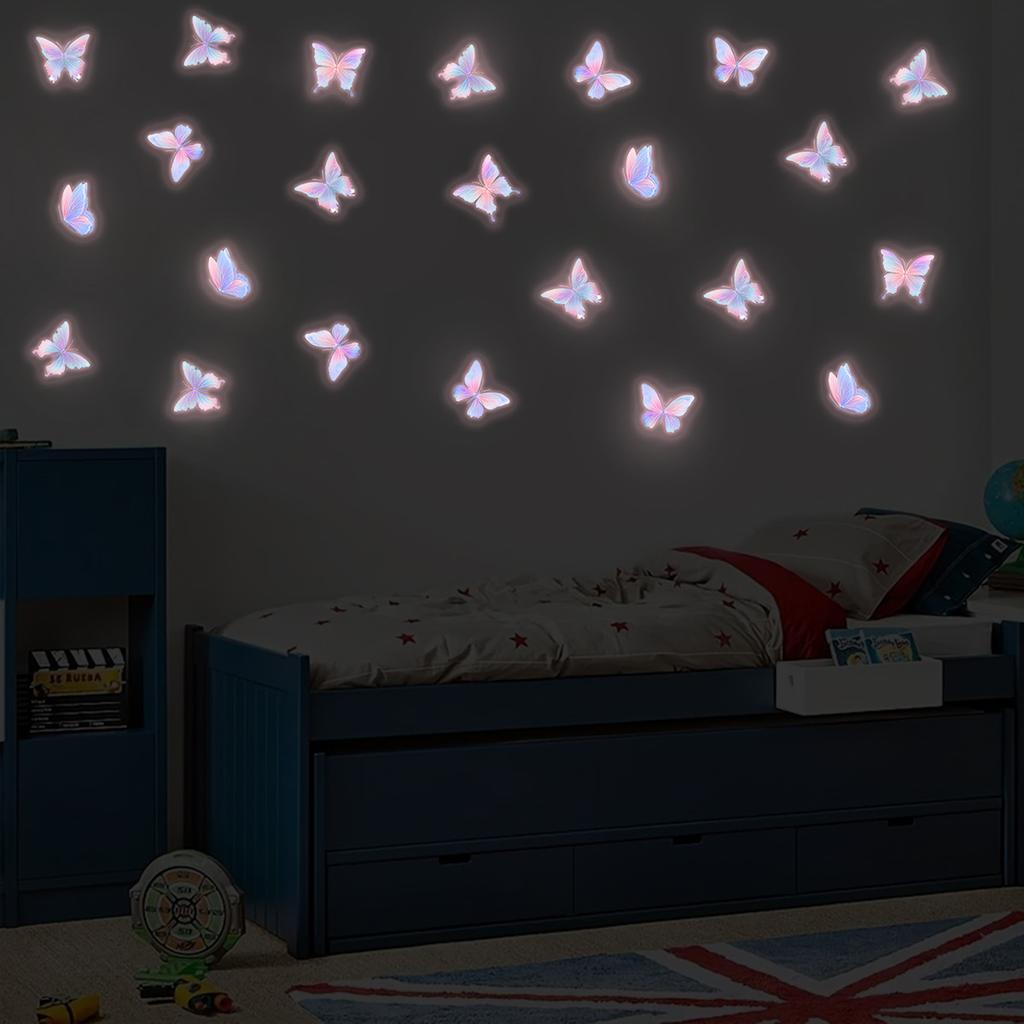 Night Glow Pink Gradient Butterfly Wall Decal  Self-adhesive and Removable, Water-resistant  for Bedroom Wall Decoration
