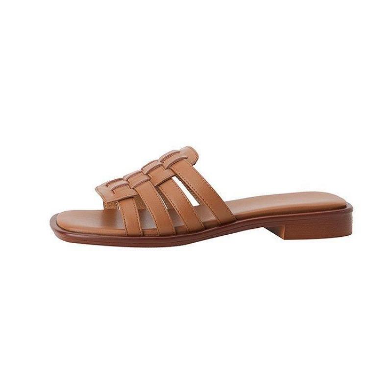 Woven cool slippers women's summer new open-toed casual flat-heeled sandals beach word