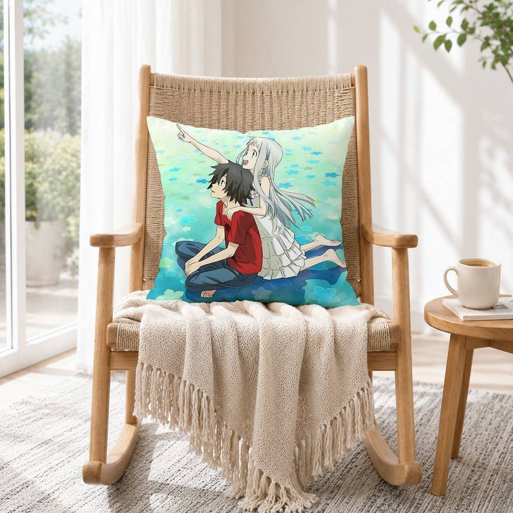Anohana The Flower We Saw That Day Square Double-Sided printed Pillow Case Bedroom Bedside Pillow Sofa Cushion Cover Gift