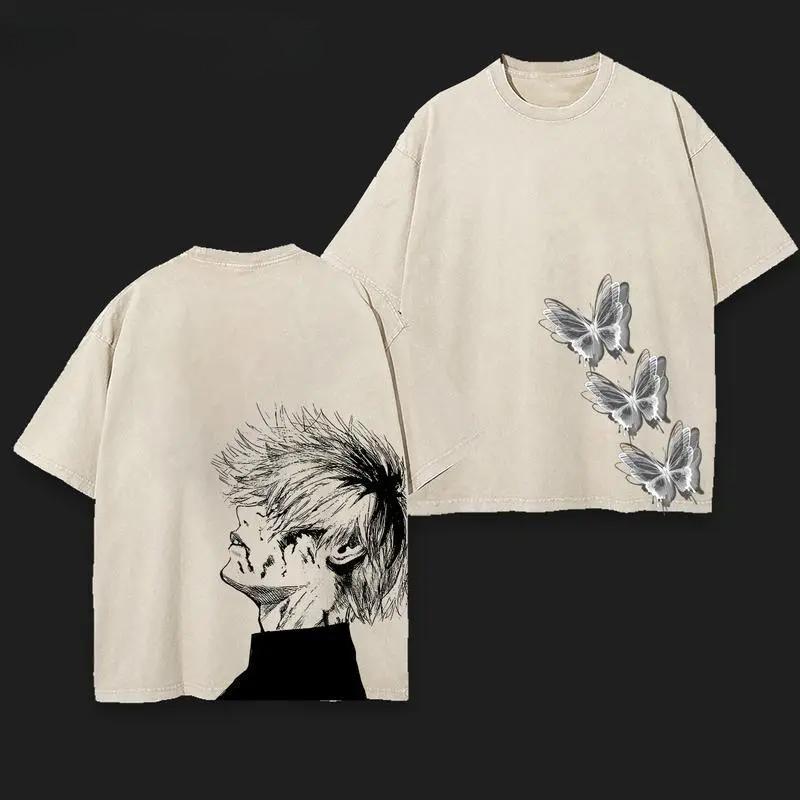 Anime Tokyo Ghoul Kaneki Ken Graphic T Shirt Men Women Casual Clothing Oversized Tshirt Washed Cotton Tee Harajuku Male T-shirt